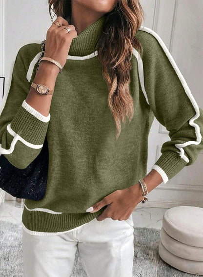 Maglione Pullover da Donna a Collo Alto in Tinta Unita con Maniche Lunghe