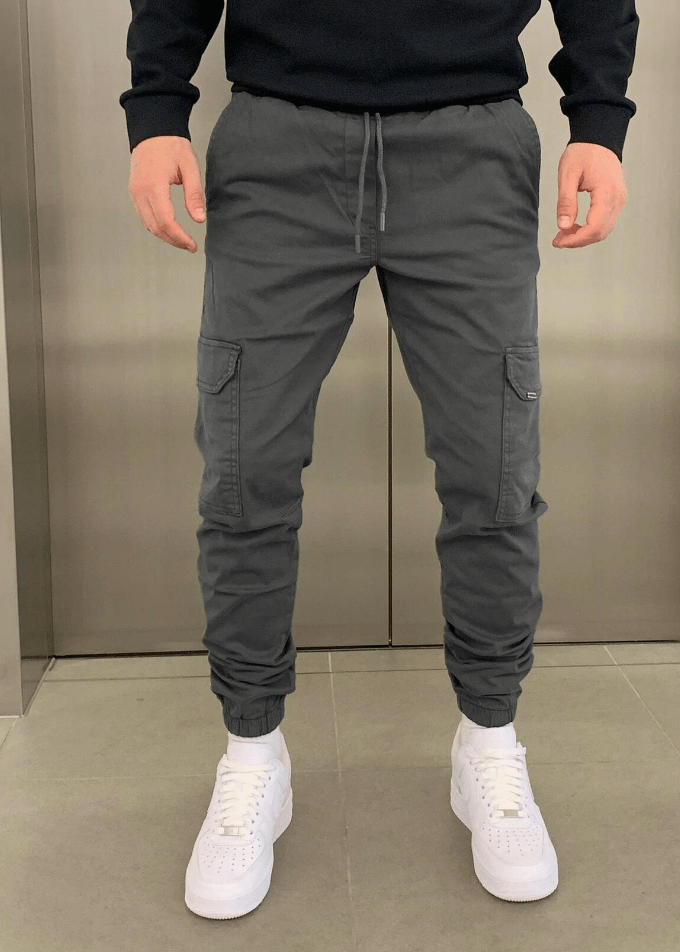 Pantaloni Jogger Cargo da Uomo con Vita Elasticizzata e Tasche Laterali
