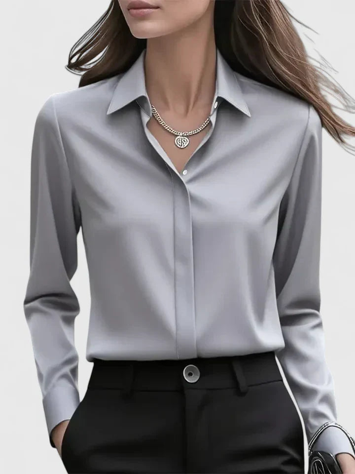 Maglia a Maniche Lunghe da Donna con Chiusura a Bottoni Nascosta e Orlo Curvo