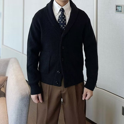 Cardigan de Hombre Otoñal con Cuello en V y Mangas Largas