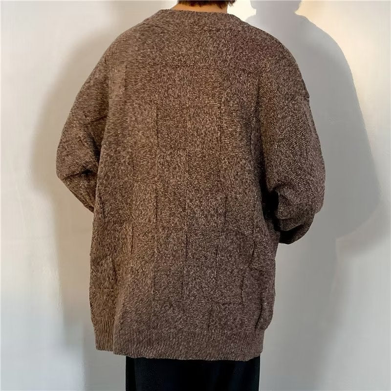 Maglione da Uomo Invernale a Maniche Lunghe con Motivo a Rete a Diamante