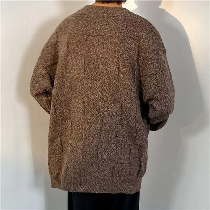 Maglione da Uomo Invernale a Maniche Lunghe con Motivo a Rete a Diamante