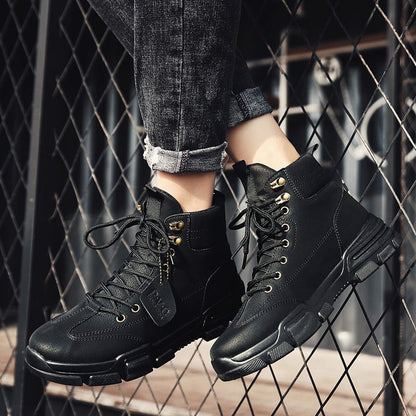 Herrestøvler til arbejde med snørebånd og gummisål, midt på læggen