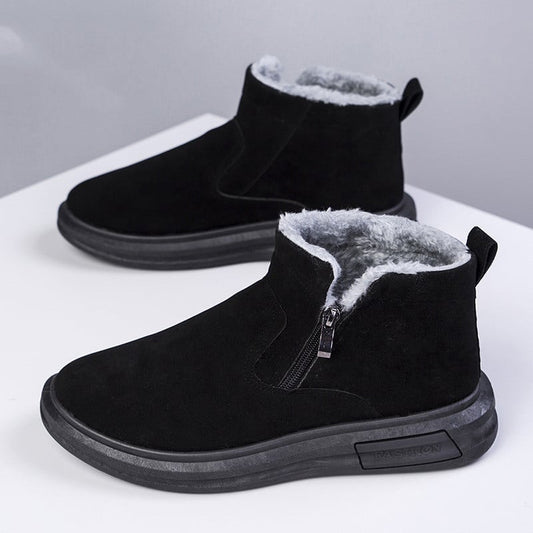 Botines de invierno para hombre hasta el tobillo con cremallera lateral y suela plana de goma