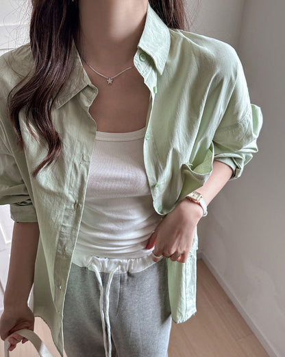 Camicia da Donna a Manica Lunga Tinta Unita con Vestibilità Ampia e Taglie Plus