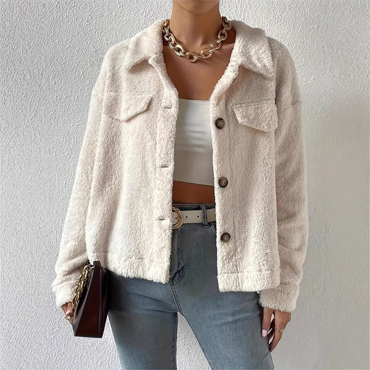 Cappotto Corto Autunnale Donna Risvolto Velluto Manica Lunga Taglio Regolare