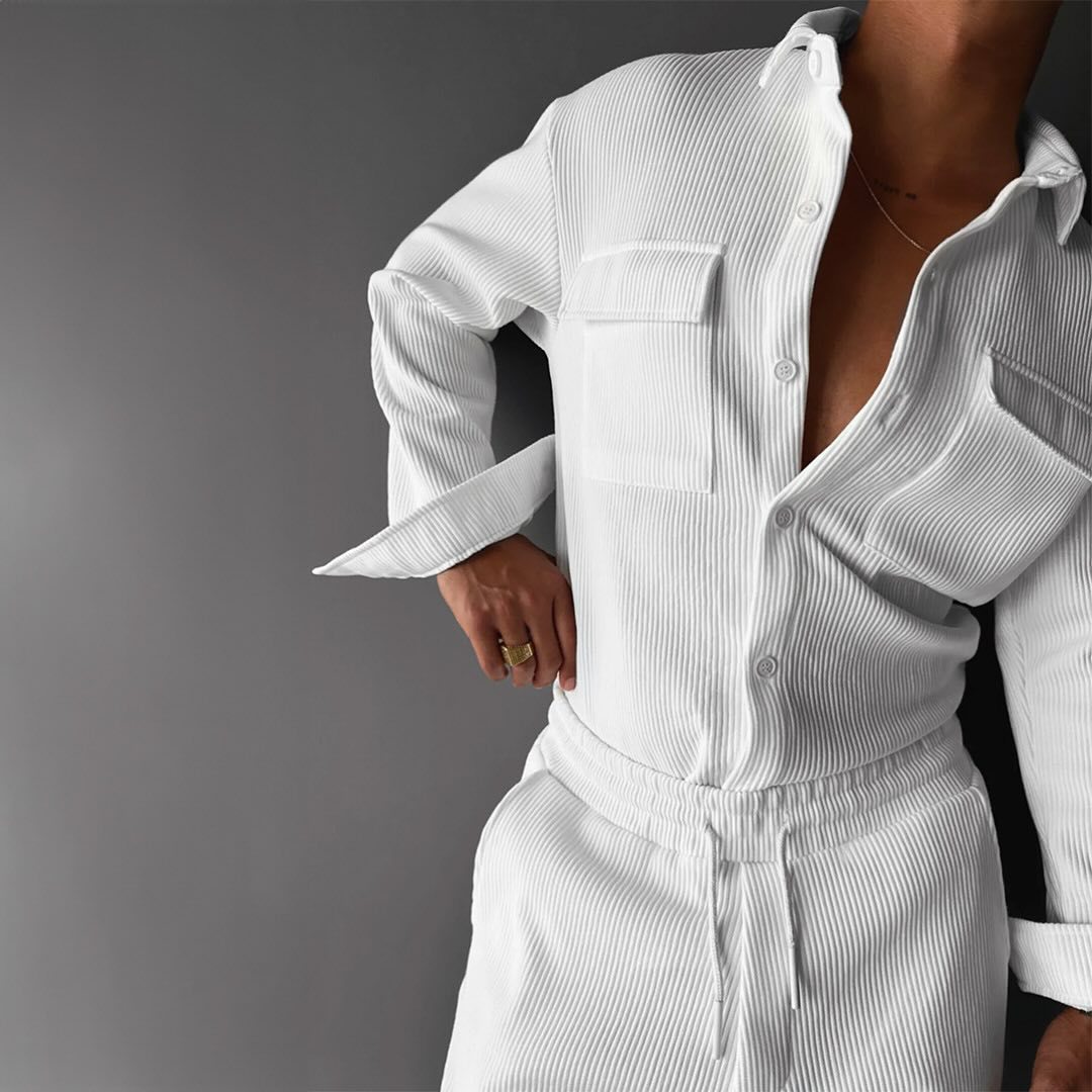 Camicia a Maniche Lunghe Vestibilità Comoda con Colletto Revers Ideale per Tutte le Stagioni