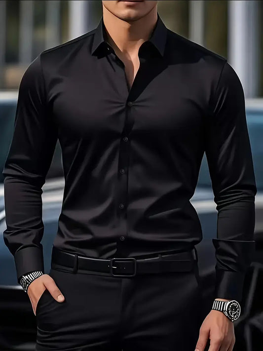 Camicia da Uomo a Manica Lunga Slim Fit in Tessuto Traspirante