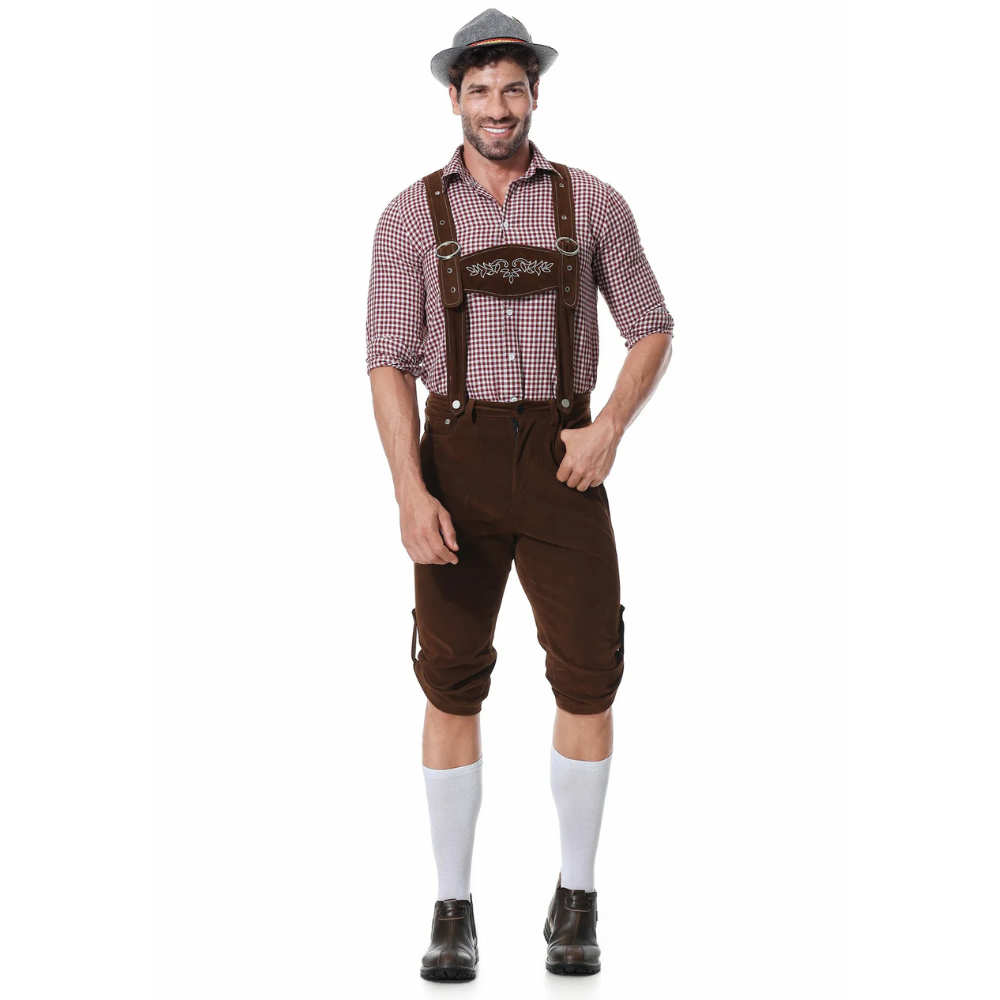 Set Lederhosen da Uomo Oktoberfest Tre Pezzi con Camicia e Cravatta