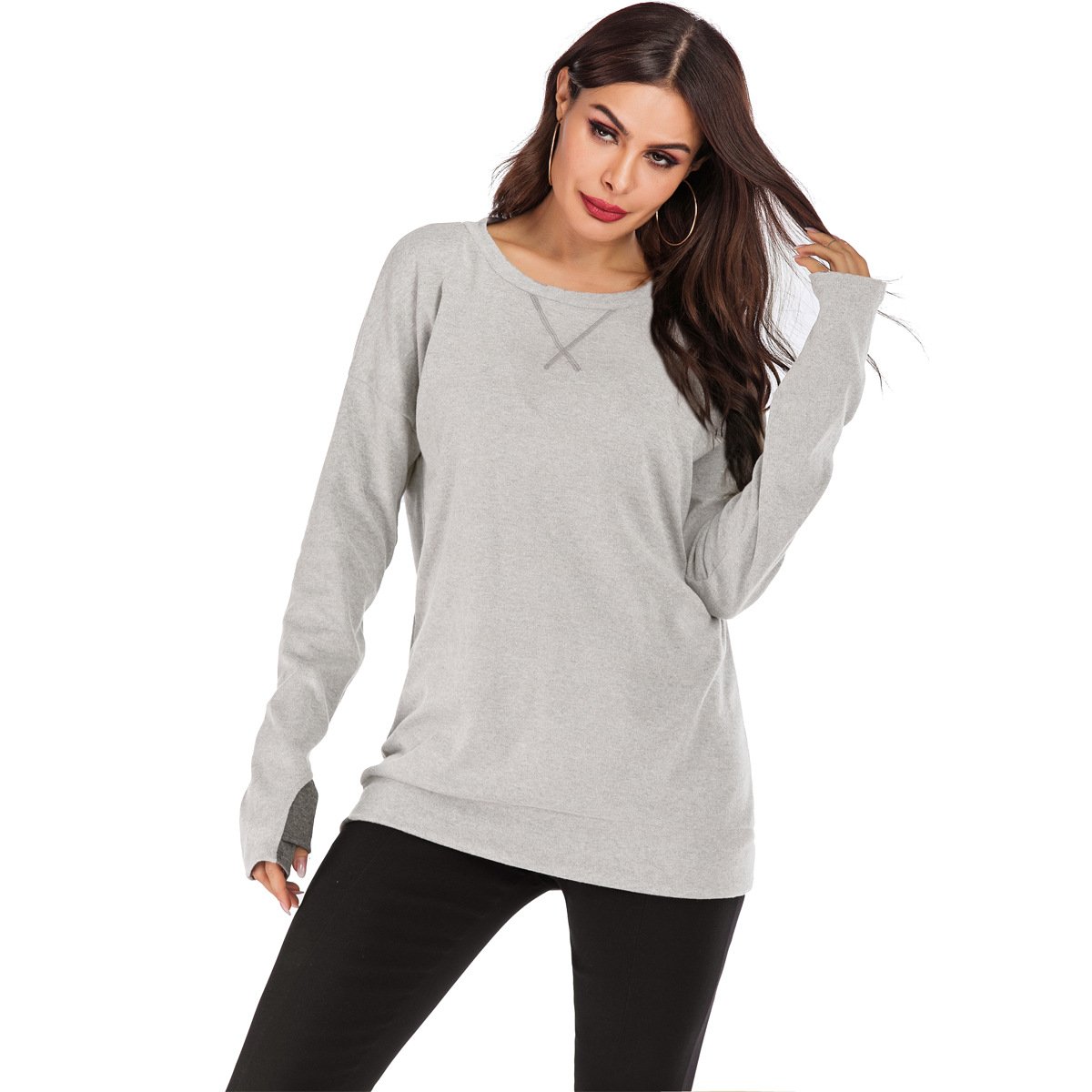 Maglione Pullover Donna a Maniche Lunghe con Scollo Rotondo, Vestibilità Ampia e Colore Tinta Unita