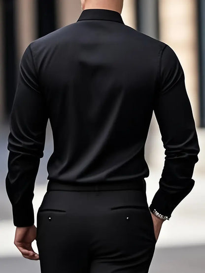 Camicia da Uomo a Manica Lunga Slim Fit in Tessuto Traspirante