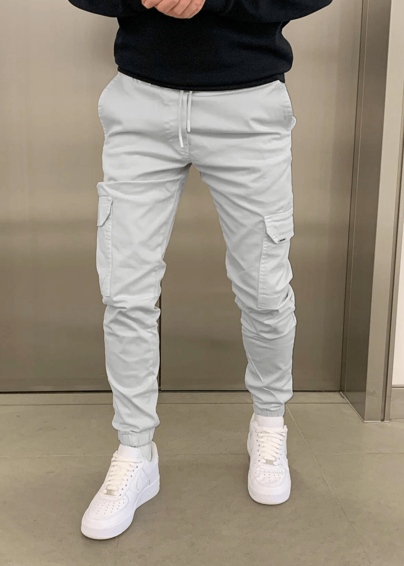 Pantaloni Jogger Cargo da Uomo con Vita Elasticizzata e Tasche Laterali