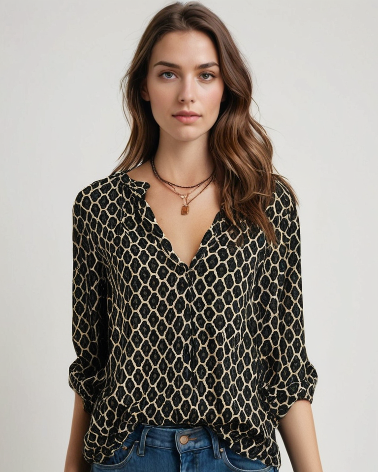 Blusa in Cotone con Scollo a V e Bottoni | Ideale per Primavera e Autunno