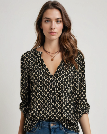 Blusa in Cotone con Scollo a V e Bottoni | Ideale per Primavera e Autunno