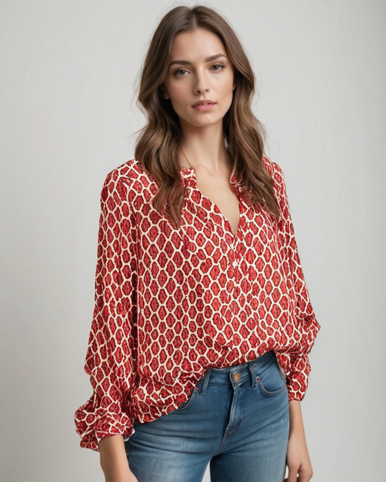 Blusa in Cotone con Scollo a V e Bottoni | Ideale per Primavera e Autunno