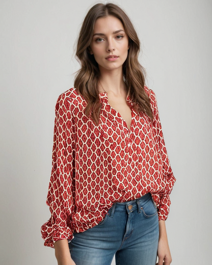 Blusa in Cotone con Scollo a V e Bottoni | Ideale per Primavera e Autunno