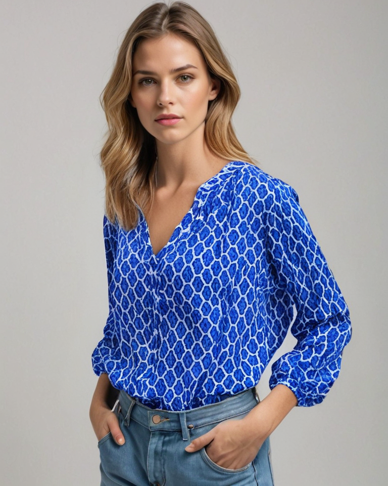Blusa in Cotone con Scollo a V e Bottoni | Ideale per Primavera e Autunno