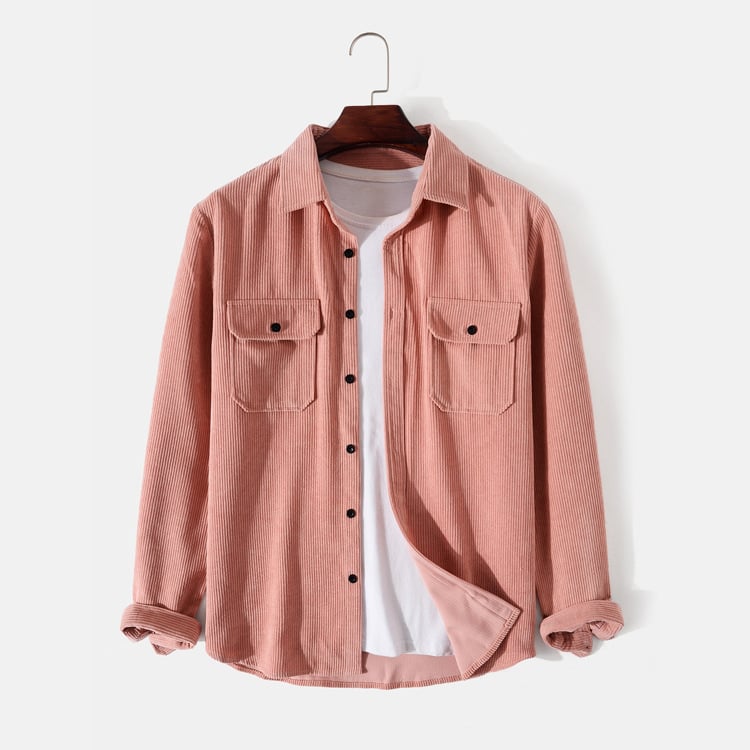 Camicia da Uomo a Maniche Lunghe in Velluto a Coste con Dettaglio Bottoni