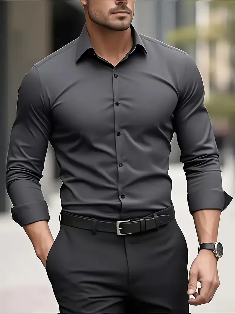 Camicia da Uomo a Manica Lunga Slim Fit in Tessuto Traspirante