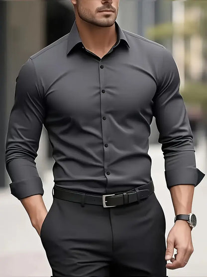 Camicia da Uomo a Manica Lunga Slim Fit in Tessuto Traspirante