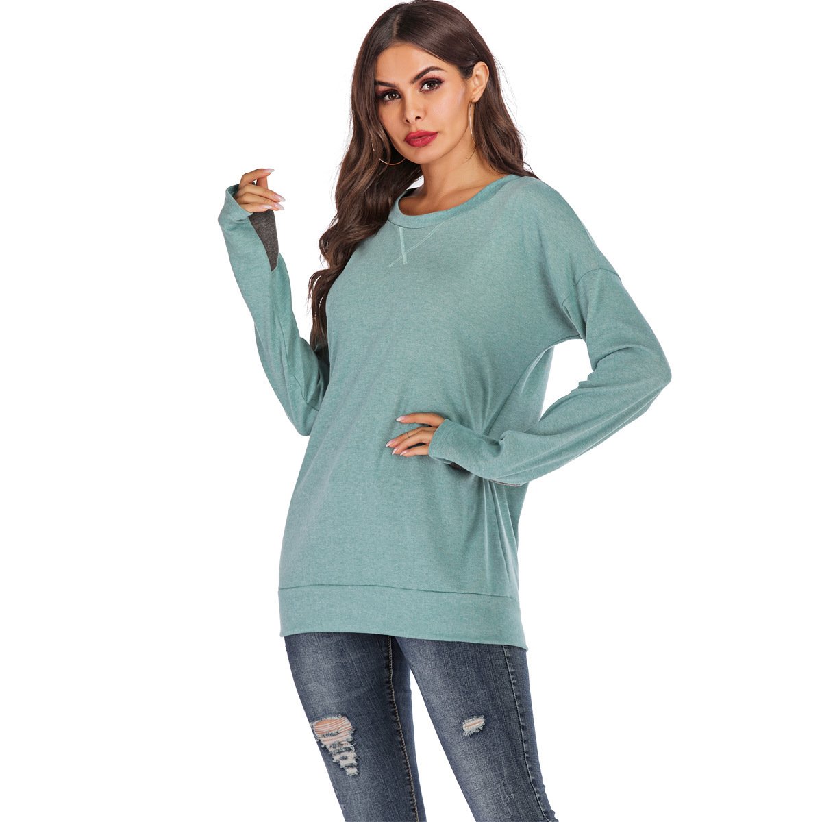 Maglione Pullover Donna a Maniche Lunghe con Scollo Rotondo, Vestibilità Ampia e Colore Tinta Unita