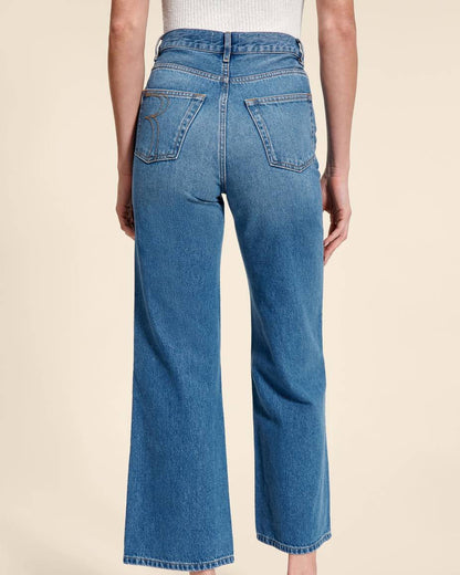 Jeans de mujer primaverales de talle alto con pierna recta cropped en estilo retro