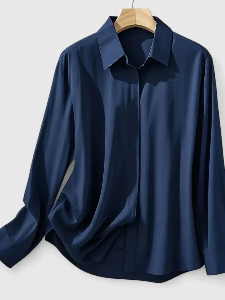 Maglia a Maniche Lunghe da Donna con Chiusura a Bottoni Nascosta e Orlo Curvo