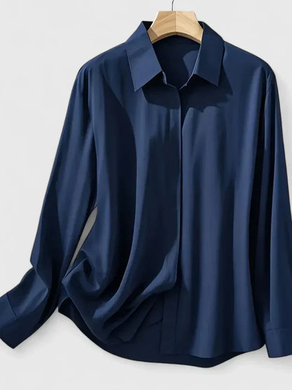 Maglia a Maniche Lunghe da Donna con Chiusura a Bottoni Nascosta e Orlo Curvo