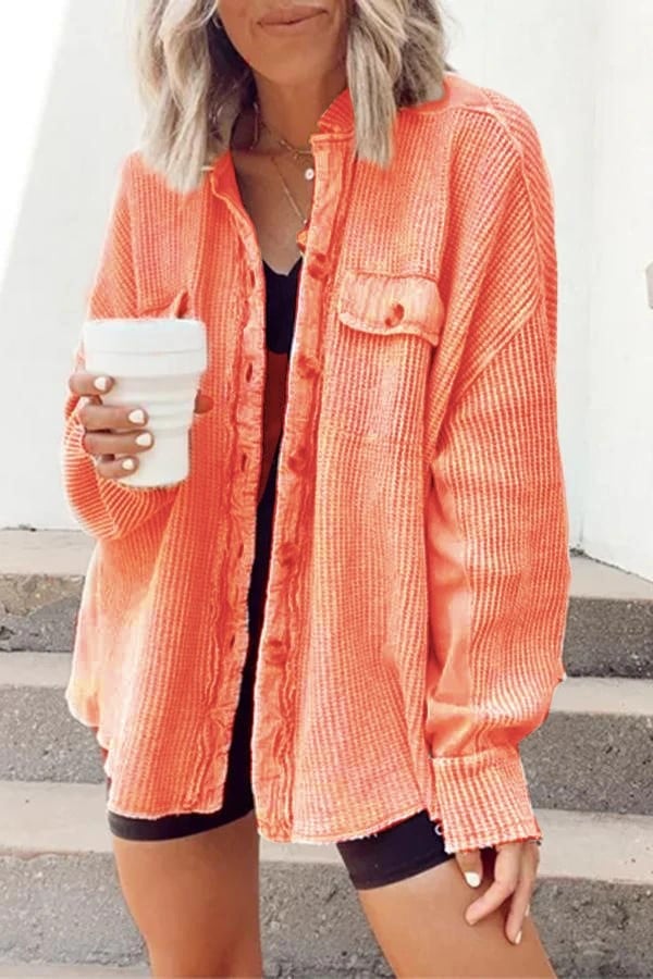 Chaqueta Camisa para Mujer con Cuello Solapa, Bolsillos Frontales y Dobladillo Irregular