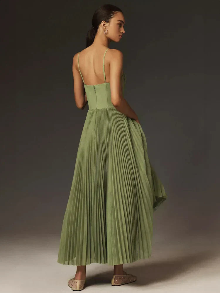Abito Midi con Corpetto in Tulle Pieghettato | Ideale per Primavera ed Estate