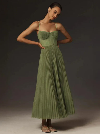 Abito Midi con Corpetto in Tulle Pieghettato | Ideale per Primavera ed Estate