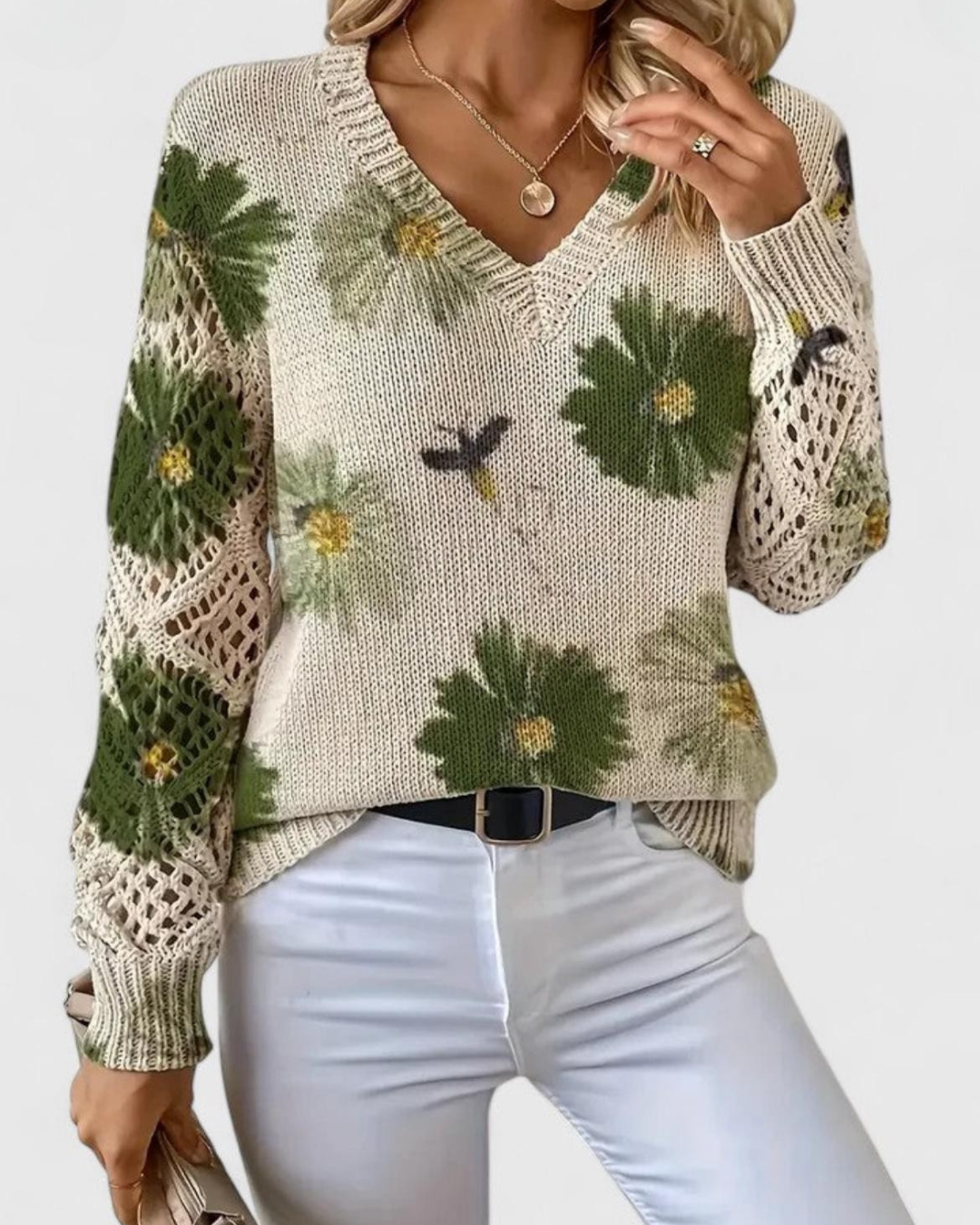 Maglione da Donna con Maniche Traforate e Texture Morbida