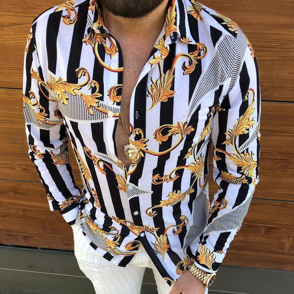 Camicia da Uomo a Maniche Lunghe con Vestibilità Slim, Stampa Integrale e Colletto a Rever