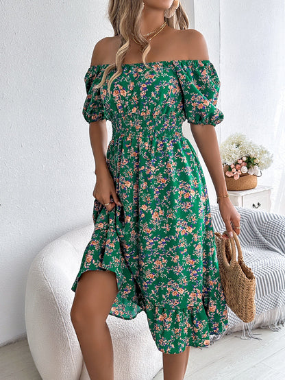 Abito a Fiori con Scollo Quadrato, Balze e Vita Alta | Ideale per l’Estate