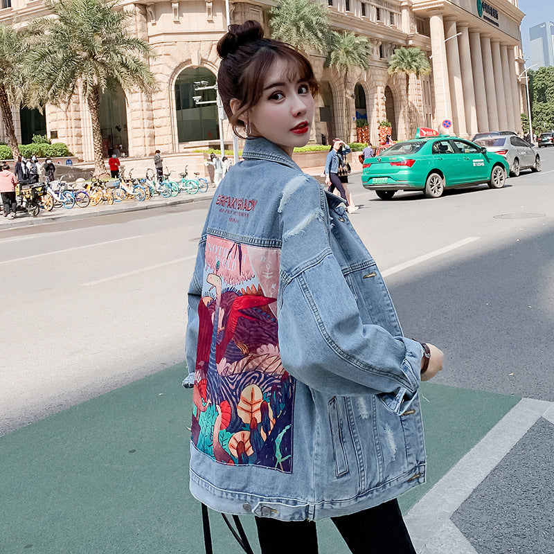 Chaqueta para mujer tallas grandes en denim con bordados y mangas largas