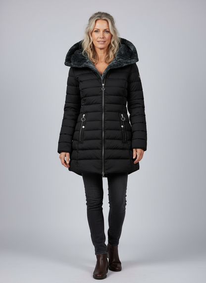 Giacca Invernale da Donna con Fodera Morbida Zip Asimmetrica e Cappuccio