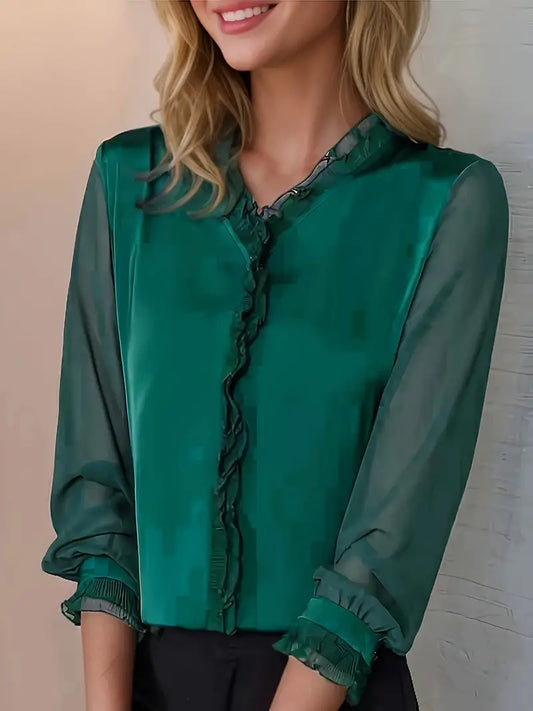 Blusa a Manica Lunga con Tessuto Elasticizzato e Taglio Tailorato | Ideale per Primavera e Autunno