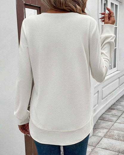Top a maniche lunghe con scollo rotondo e colore solido per Abbigliamento quotidiano