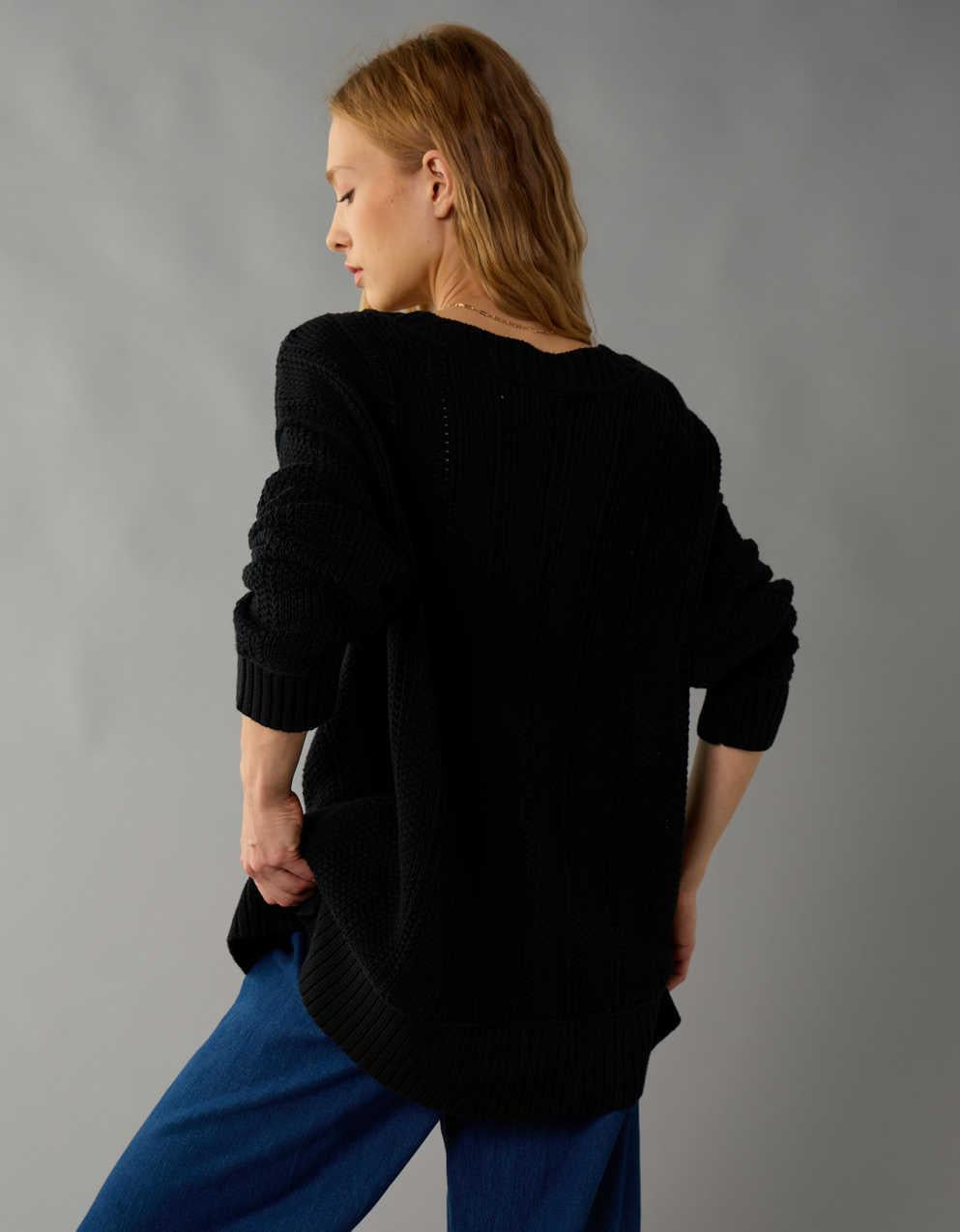 Maglione da Donna con Spalle Scese e Bordature a Coste