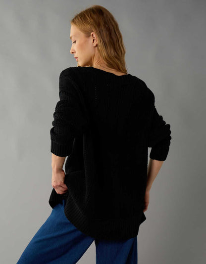 Maglione da Donna con Spalle Scese e Bordature a Coste