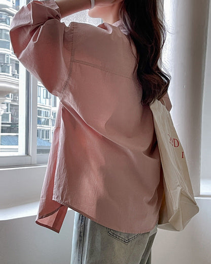 Camicia da Donna a Manica Lunga Tinta Unita con Vestibilità Ampia e Taglie Plus