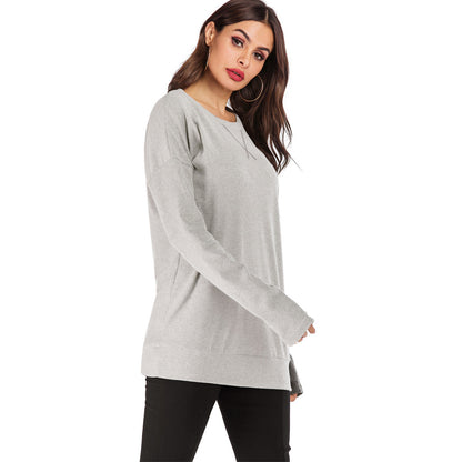 Maglione Pullover Donna a Maniche Lunghe con Scollo Rotondo, Vestibilità Ampia e Colore Tinta Unita