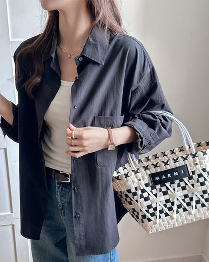 Camicia da Donna a Manica Lunga Tinta Unita con Vestibilità Ampia e Taglie Plus