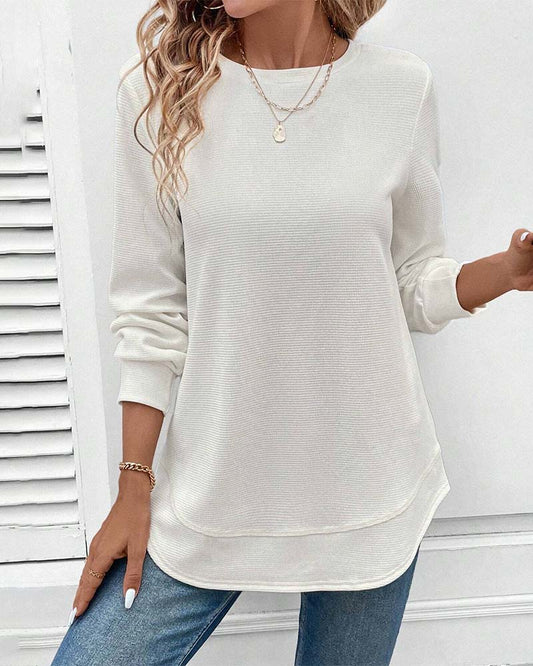 Top a maniche lunghe con scollo rotondo e colore solido per Abbigliamento quotidiano
