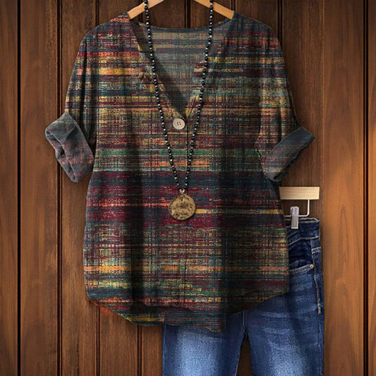 Blusa Estiva da Donna con Stampa e Scollo a V