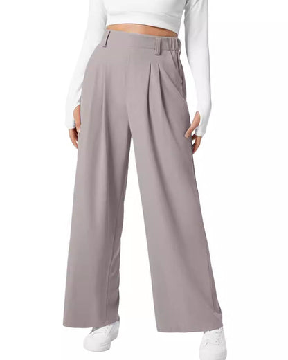 Pantaloni da Donna a Vita Alta in Maglia Waffle con Gamba Ampia