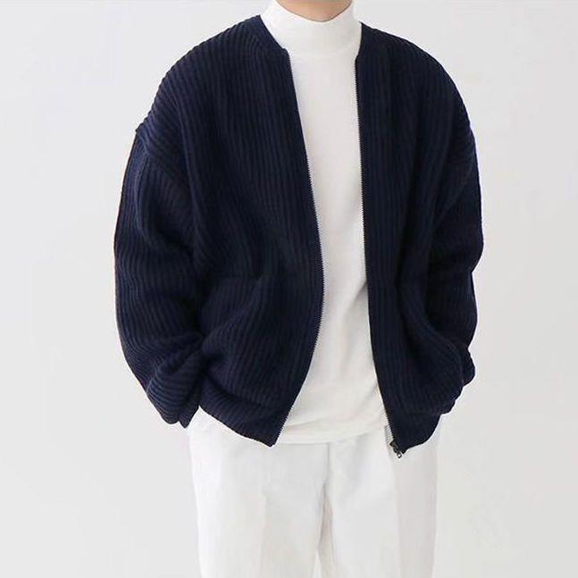 Cardigan da Uomo in Maglia con Orlo a Coste e Maniche Lunghe