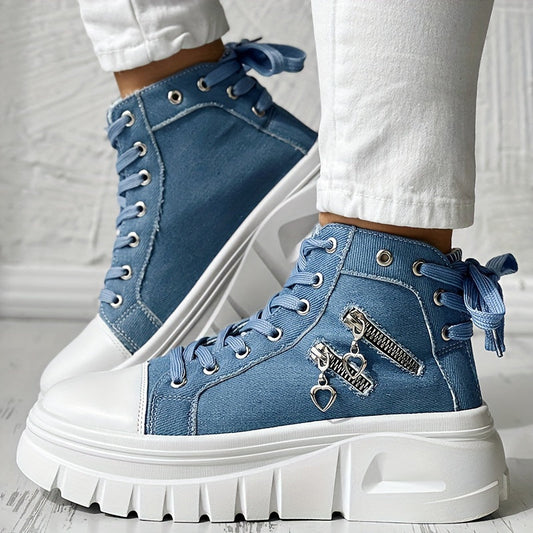 Women's Sneakers with Platform and Chunky Sole with Side Zip Details