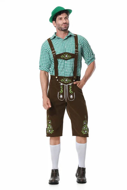 Set Outfit Oktoberfest da Uomo con Gilet Verde Pantaloni Cappello e Bretelle