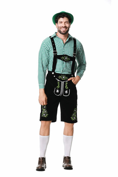 Set Outfit Oktoberfest da Uomo con Gilet Verde Pantaloni Cappello e Bretelle